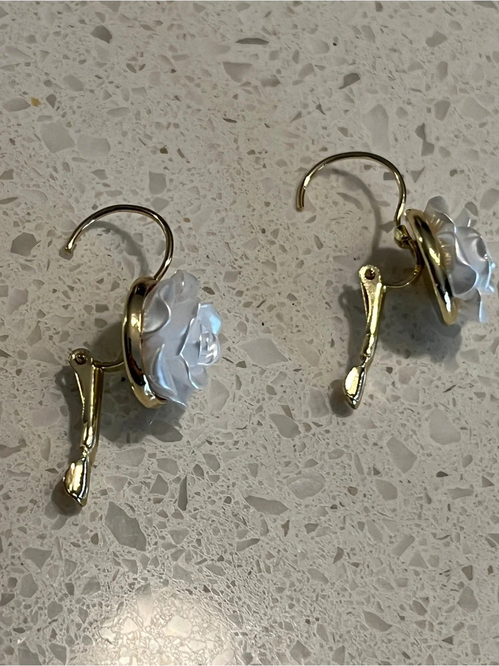 White French Pearl Camellia Flower Earrings